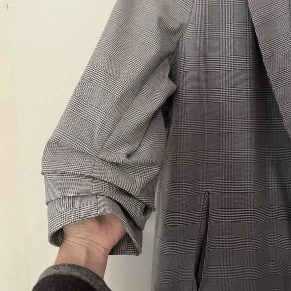 Maison d'Amelie Oversized Blazer XL Plaid Ruched Sleeve Preppy Academia - Picture 3 of 9